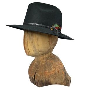 VINTAGE STETSON  "James Dean" Black Felt Fedora Feathered Band Men's Size 7 1/8